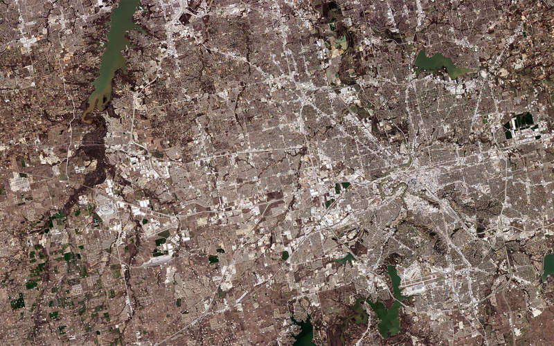 Around the city of Fort Worth, Texas, as viewed by Hodoyoshi-1 satellite.