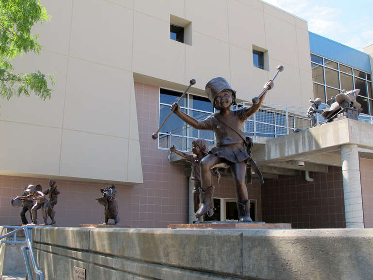 Photo facing west-northwest from the north side of &quot;P&quot; Street, towards the sculptures.