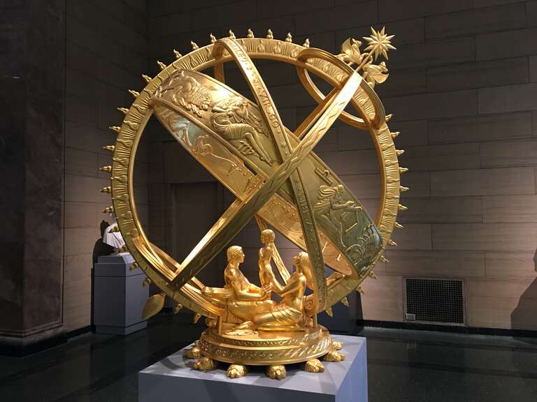 “The Cycle of Life (Armillary Sphere)” by Paul Manship, stands on display at the Speed Art Museum in Louisville, Kentucky. An armillary sphere is a model of objects in the celestial sky designed as a framework of rings. The Blue Grass Chemical