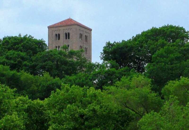 The bell tower of The Cloisters as seen from Dyckman Street and Broadway.