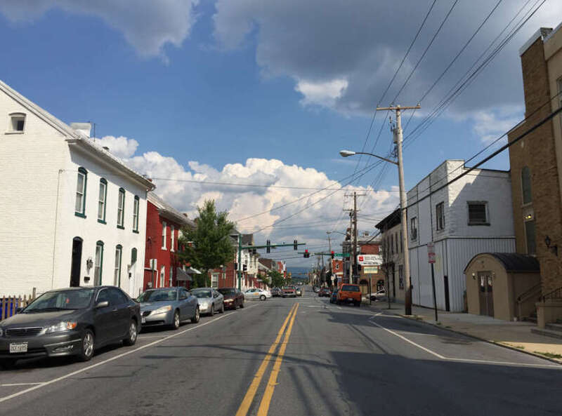 View east along U.S. Route 40 Alternate (Baltimore Street) between Potomac Street and Locust Street in Hagerstown, Washington County, Maryland
