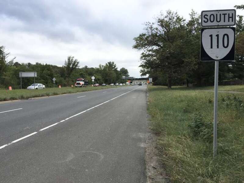 View south along Virginia State Route 110 (Jefferson Davis Highway) at Marshall Drive in Arlington County, Virginia