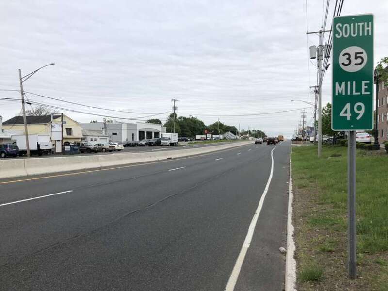 View south along New Jersey State Route 35 at Portia Street in South Amboy, Middlesex County, New Jersey