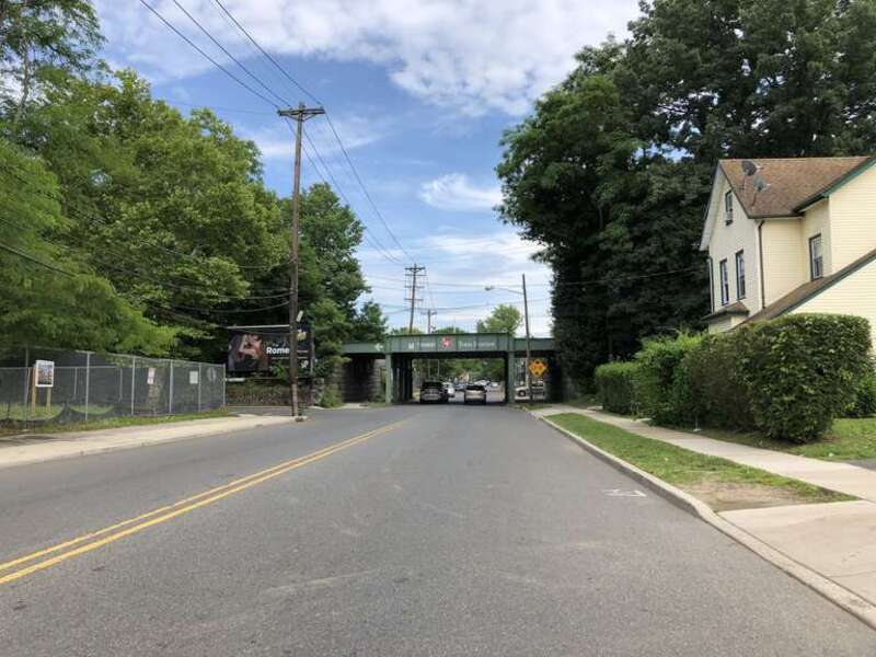 View east along New Jersey State Route 28 (Plainfield Avenue) just west of Second Street in Plainfield, Union County, New Jersey
