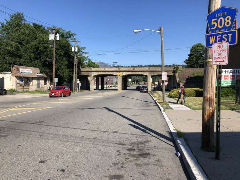 View west along Essex County Route 508 (Central Avenue) just west of Essex County Route 638 (Scotland Road) in Orange, Essex County, New Jersey