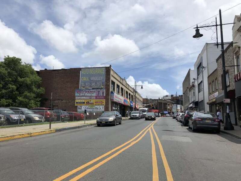 View south along Passaic County Route 509 (West Broadway) between Memorial Drive and Main Street in Paterson, Passaic County, New Jersey