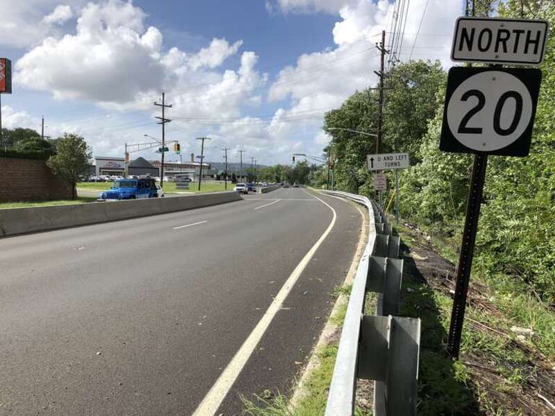View north along New Jersey State Route 20 (McLean Boulevard) at Fair Lawn Avenue in Paterson, Passaic County, New Jersey