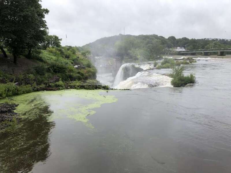 View of the Great Falls of the Passaic River from just upstream of the falls, within Paterson Great Falls National Historical Park in Paterson, Passaic County, New Jersey