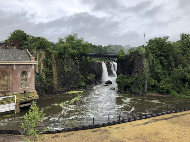 View of the Great Falls of the Passaic River from just north of McBride Avenue within Paterson Great Falls National Historical Park in Paterson, Passaic County, New Jersey