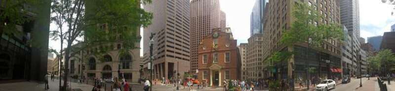 Panoramic view of the Old State House in downtown Boston and surrounding buildings as seen from the southwest.
Quoting myself in a discussion on Wikivoyage: &quot;The first time I ever visited Boston was in the summer of 1993 at the age of twelve, and the