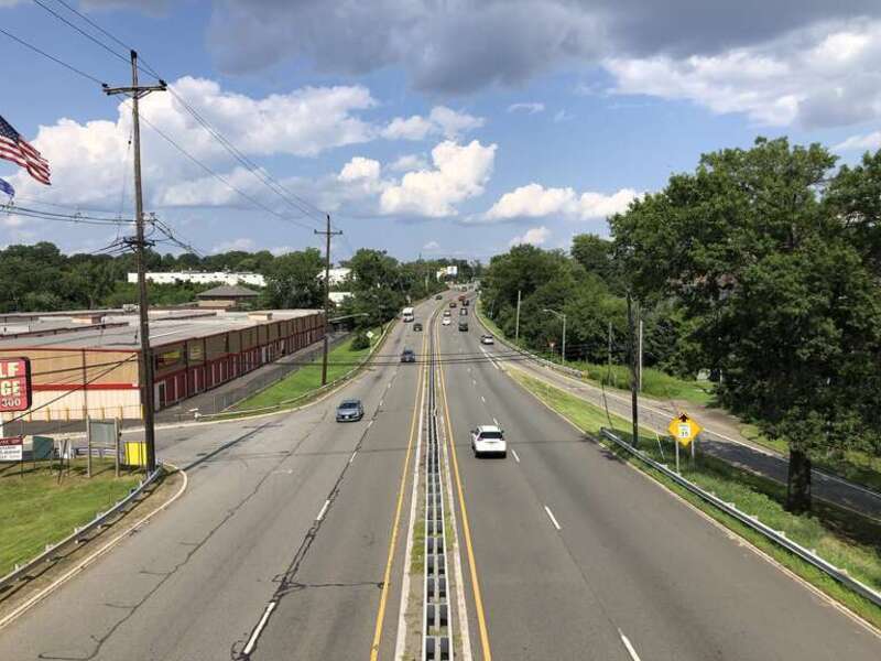 View east along U.S. Route 46 from the overpass for the ramp to New Jersey State Route 444 (Garden State Parkway) in Clifton, Passaic County, New Jersey