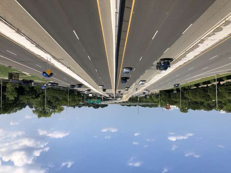 View east along New Jersey State Route 4 (MacKay Highway) from the overpass for Ikea Drive in Paramus, Bergen County, New Jersey
