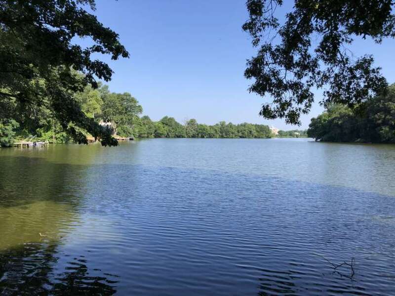View northwest across Silver Lake near the end of Madison Street within Silver Lake Park in Dover, Kent County, Delaware