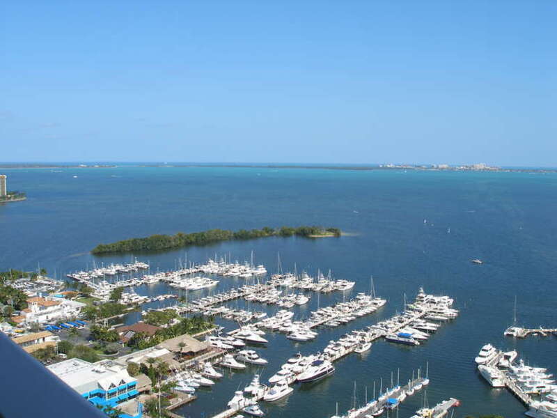 A view east across Biscayne Bay to Key Biscayne from Coconut Grove Marina, Coconut Grove, Miami, Florida  March 28, 2008