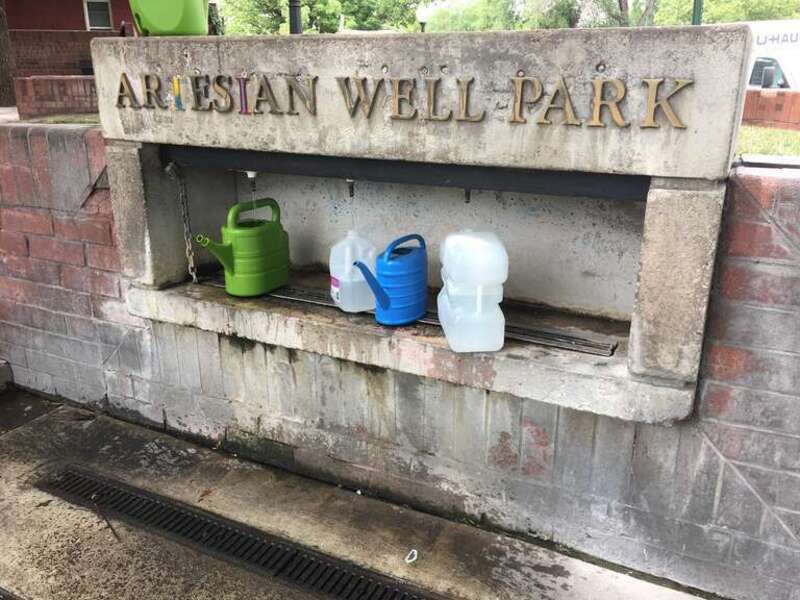 The water filling spigots at Artesian Well Park in Salt Lake City, Utah