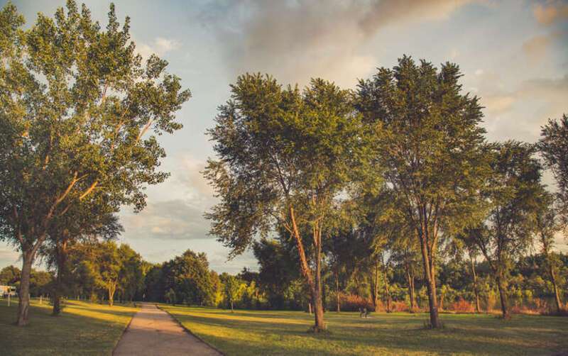 Big Lake Loop trail wraps around Big Woods Lake, at Big Woods Lake Campground, Cedar Falls, Iowa.