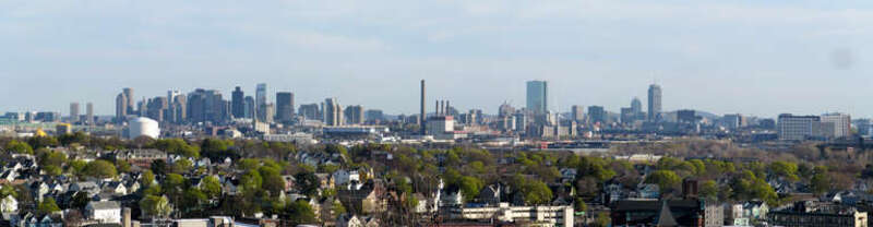 Boston skyline viewed from Waitts Mountain in April 2017