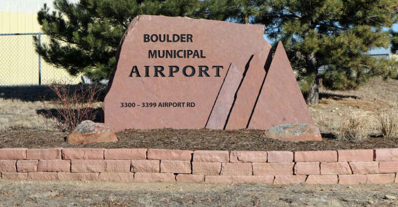 The Boulder Municipal Airport sign in Boulder, Colorado.