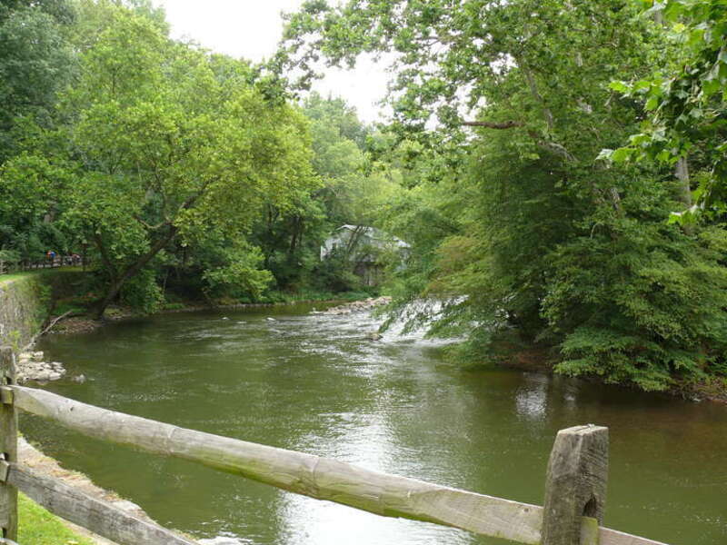 Brandywine Creek (also called the Brandywine River). The river runs through the Hagley Museum and Library(Wilmington, DE) the former  Du Pont gunpowder mills. The water of the river was used to supply energy to the workshops.