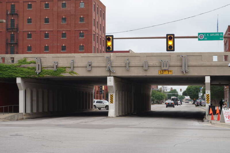 The Sheridan Avenue entrance to the Bricktown district of Oklahoma City, Oklahoma (United States).