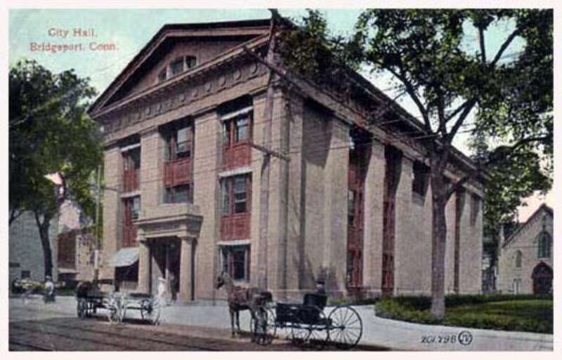 Western view of old Bridgeport City Hall (now McLevy Hall) (originally built as Fairfield County Courthouse) in Bridgeport, Connecticut.