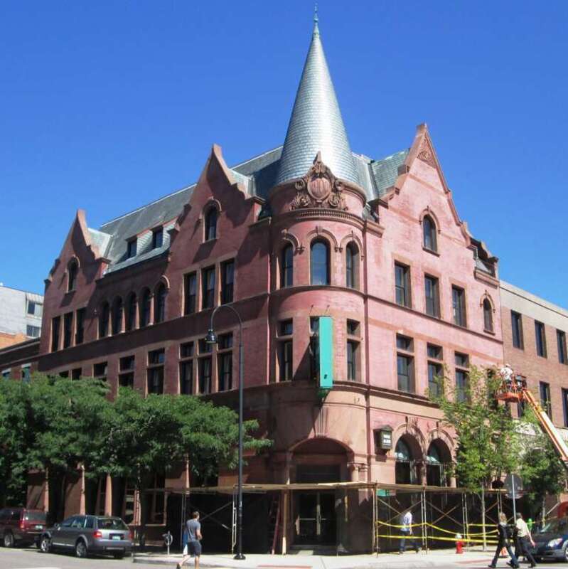 The Burlington Savings Bank Building at 148 College Street on the corner of St. Paul Street in Burlington, Vermont, was built in 1900 in the Flemish Revival style.  It is part of the City Hall Park Historic District. (Source:[1])