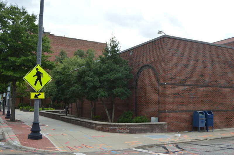 Part of Fayetteville City Hall, located on Hay Street at Pittman Street in Fayetteville, North Carolina, United States.  This was formerly the site of the Carolina Theater, which was listed on the National Register of Historic Places in 1983;