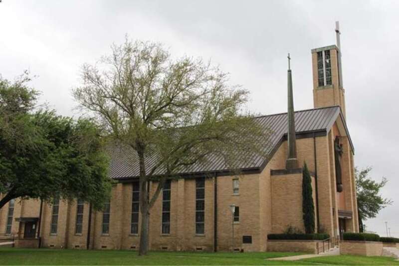 View from the outside of the Cathedral Our Lady of Victory, mother church of the diocese of Victoria in Texas
