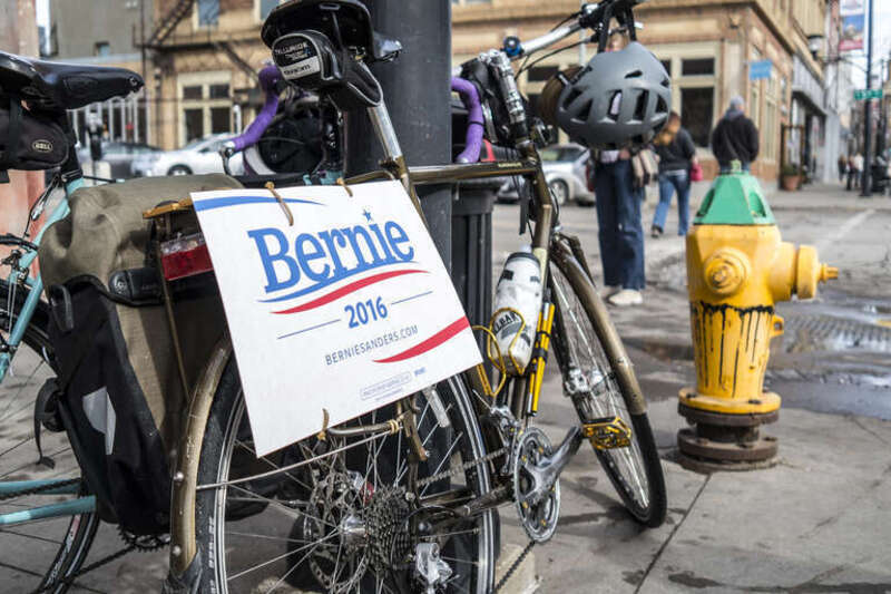 A biker for Bernir in the East Village.

Photos from a walk around downtown Des Moines, two days before the Iowa caucuses.
