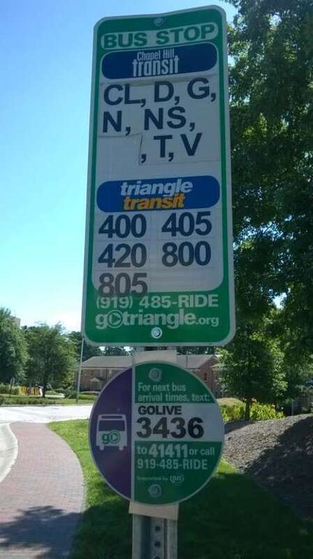 Chapel Hill Transit and Triangle Transit bus stop #3436, at Mason Farm Rd at Odum Village