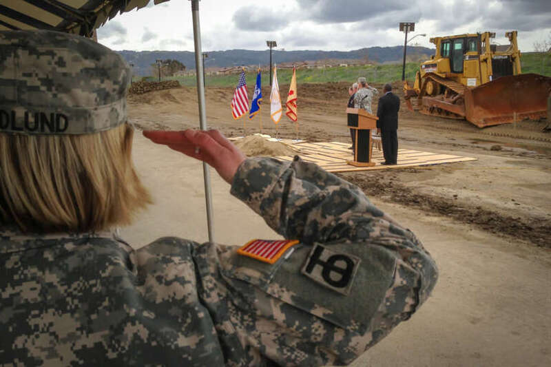 Chaplain (Capt.) Kerstin Hedlund salutes the flag during a groundbreaking ceremony March 6, 2013, at the U.S. Army Garrison Camp Parks Reserve Training center in Dublin, Calif.

The U.S. Army Corps of Engineers Sacramento District's real estate