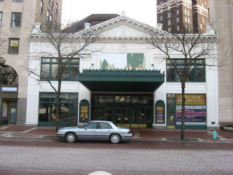 Front of the Circle Theater, located at 45 Monument Circle in downtown Indianapolis, Indiana, United States.  Built in 1916, it is listed on the National Register of Historic Places, and it is a part of the Register-listed Washington Street-Monument