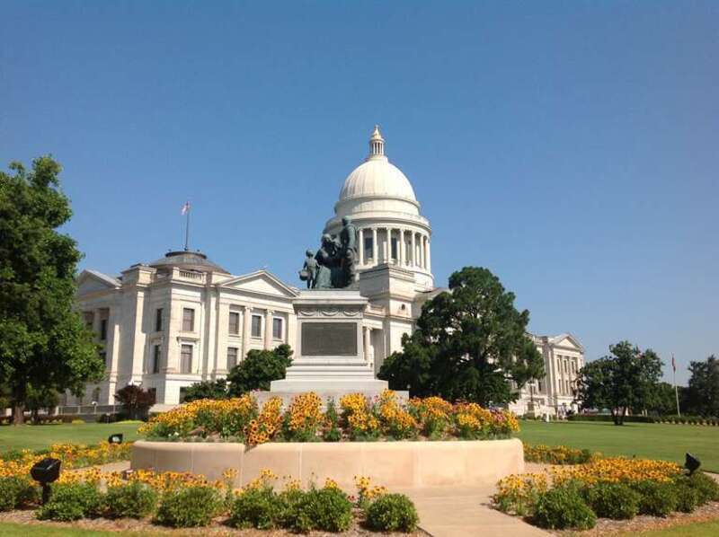 Confederate Women of Arkansas Monument with Arkansas State Capitol in the background