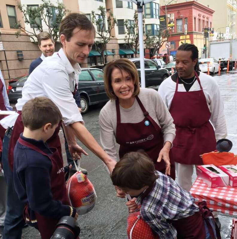 Before Thanksgiving, Congresswoman Pelosi joins her grandchildren volunteering at St. Anthony’s Dining Room in the Tenderloin.