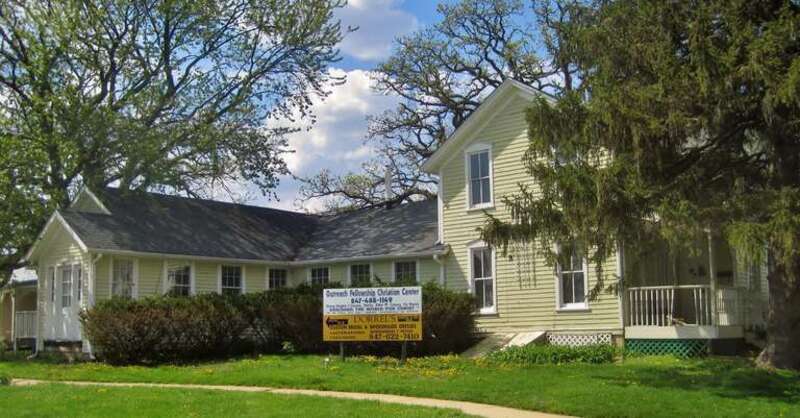 Country Tea Room (now Milk Pail Restaurant) along Illinois Route 25 SE of Dundee (c. 1860s). Originally a farm and creamery, the tearoom was built to serve customers traveling along the east side of the Fox River, and important northbound route to