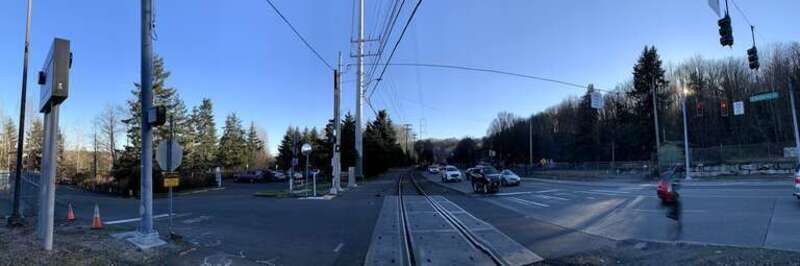 Walking and biking crossing signal on West Marginal Way SW near the Duwamish Longhouse and Cultural Center