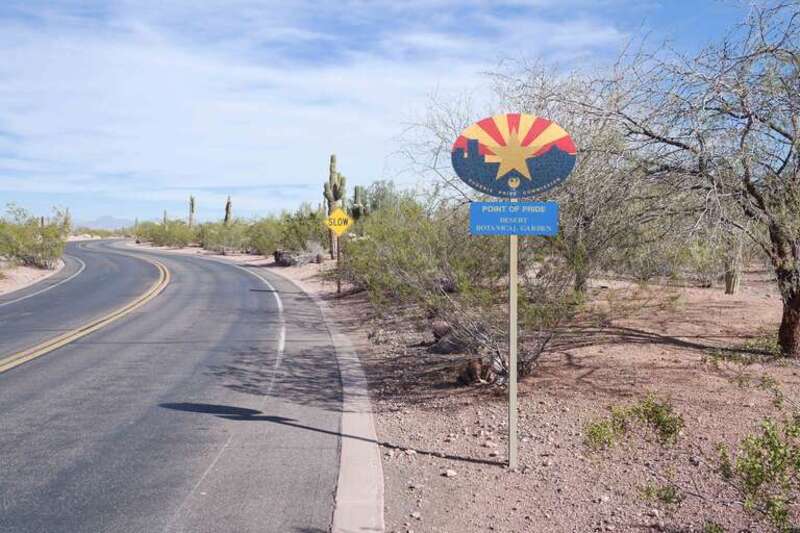 The Phoenix Point of Pride sign at the Desert Botanical Garden