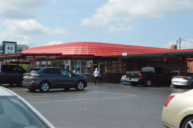 Northeastern view of Doumar's Barbecue, a 1949 drive-in restaurant located at 1919 Monticello Avenue in Norfolk, Virginia, United States.  It is part of the Williamston-Woodland Historic District, a historic district that is listed on the National