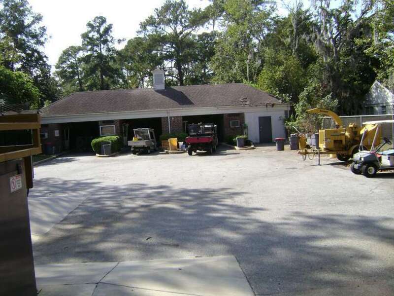 Former Nation's Bank drive up bank, now used for equipment / vehicle storage at Valdosta State University.