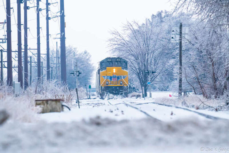 Engine at idle on snow covered tracks