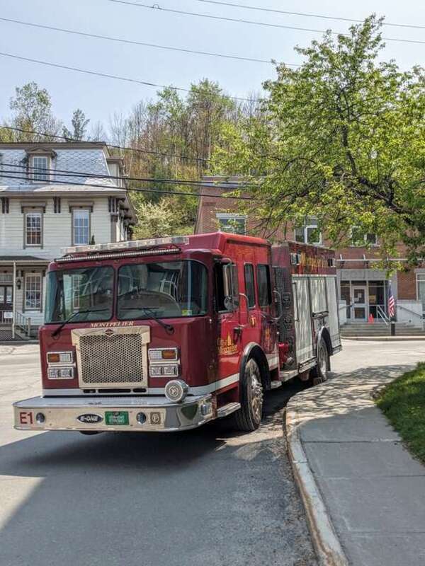 Montpelier Fire Department fire truck on Pitkin Court in downtown Montpelier, Vermont.