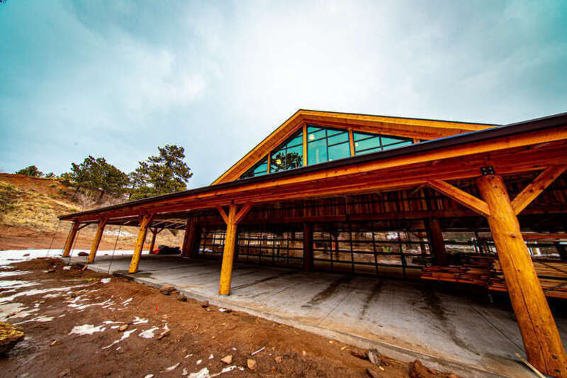 The main building under construction at the Flying W Ranch.