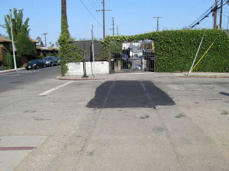 Former tracks of the Pacific Electric's Inglewood Line on Broadway Street (next to Electric Avenue) in Venice in July 2017