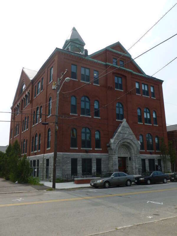 The former Saint Joseph's High School, now known as 'Acre High School Apartments', located at 760 Merrimack Street, Lowell, Massachusetts.