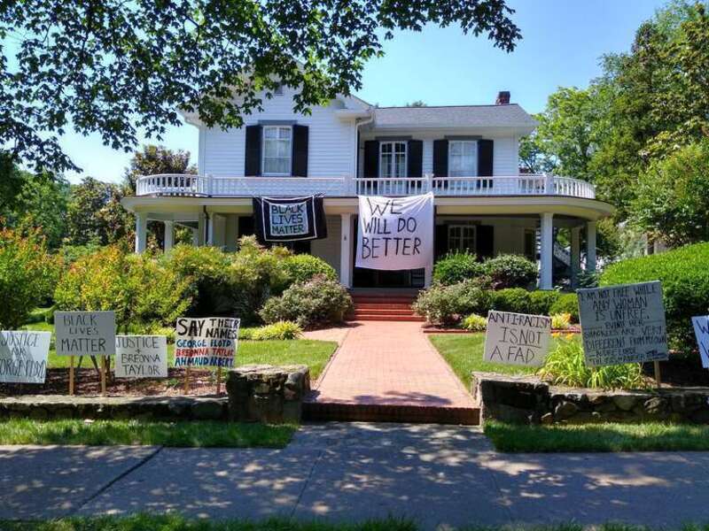 &quot;Black Lives Matter&quot; and related signs at Delta Delta Delta in Chapel Hill, North Carolina, on the same day as a protest in response to the death of George Floyd.