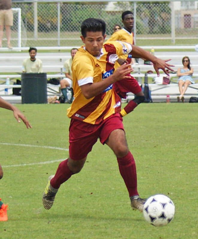 Giovanny Soto plays the ball during the Himmarshee FC vs Gold Coast Inter AFC South Florida Community Shield match on April 21, 2018.