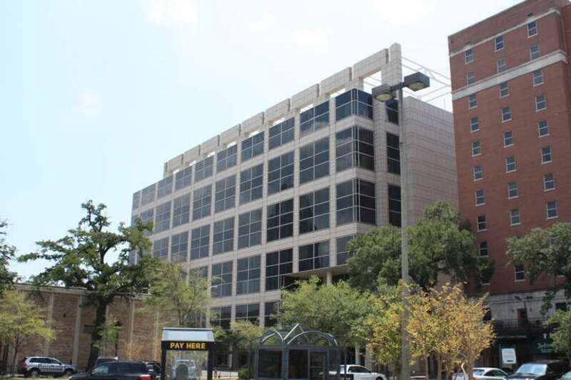 Mobile Government Plaza in Mobile, Alabama.  Houses city and county government. View of Government Street facade from the northwest.