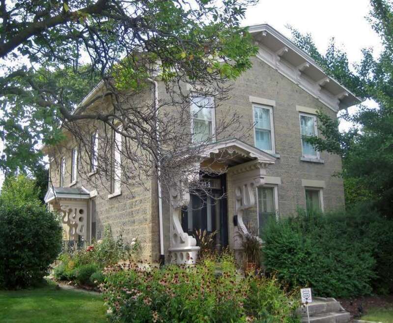 Graham–Ginestra House in Rockford (1857). Freeman Graham, Sr. built the first sour mash distillery in Illinois. He also co-owned the Rockford Cotton Mills. He built his house halfway between the two institutions. Upon his death, his business