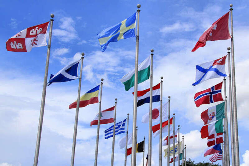 Flags at the Institute of Texan Cultures in San Antonio, Texas, United States.