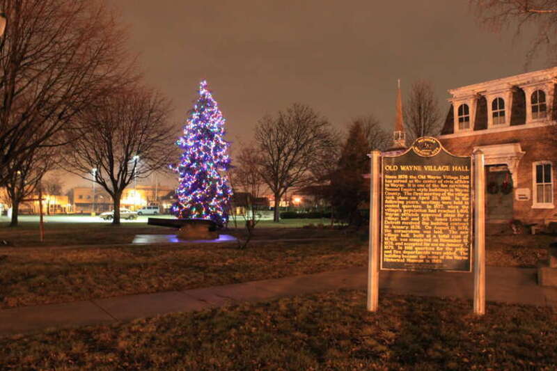 Illuminated Christmas Tree at Old Wayne Village Hall, Wayne, Michigan